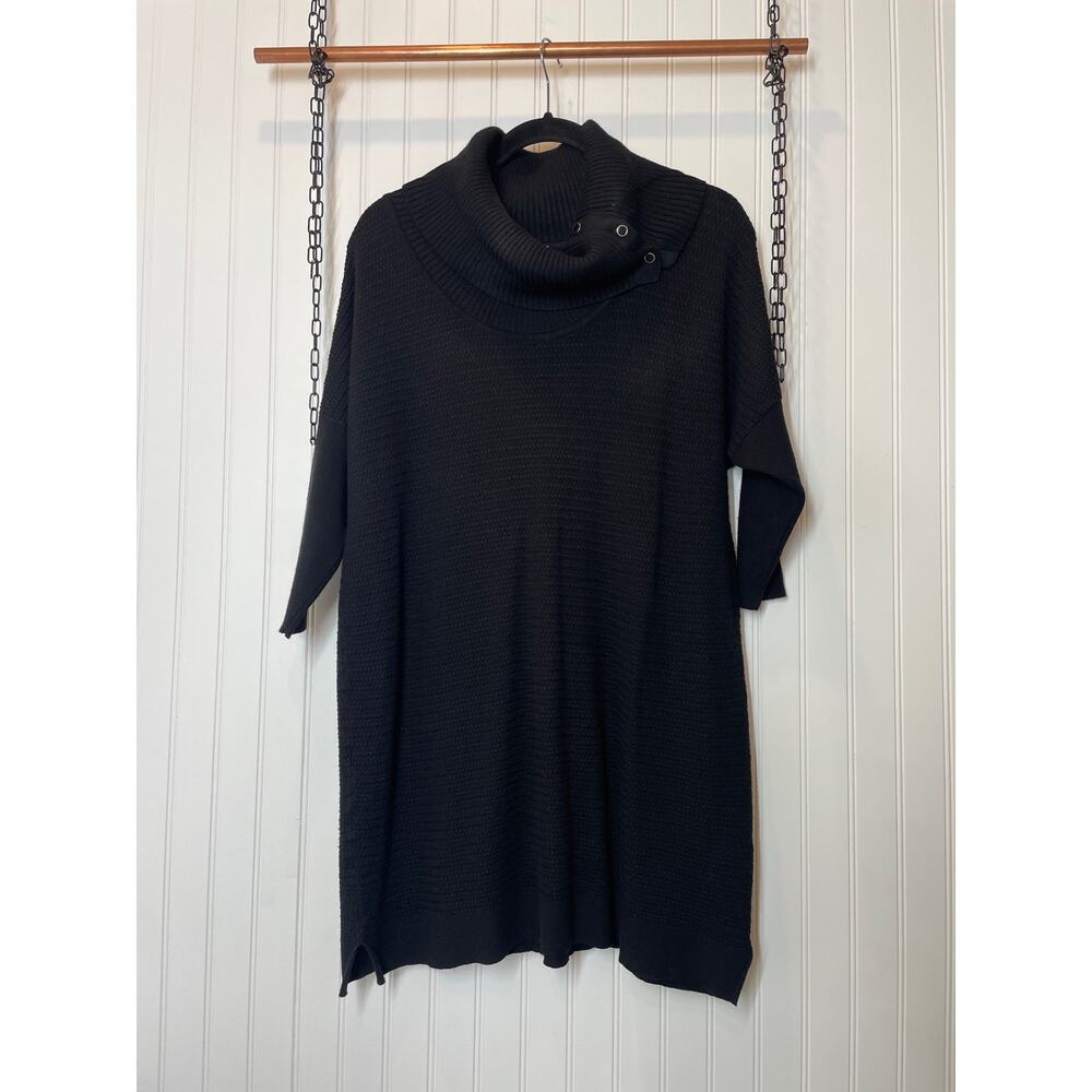 White House Black Market Black Turtle Neck Sweater Tunic Short Sleeve Size S